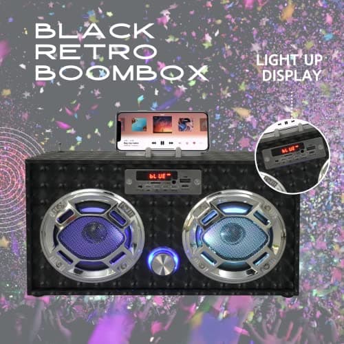 Wireless Express - Boombox Speaker with LED Lights – Retro Bluetooth Speaker w/Enhanced FM Radio - Perfect for Home and Outdoor (Black) 9