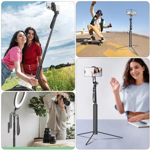 Selfie Stick Travel Tripod for Cell Phone with Remote Control and Phone Holder, Extendable Selfie Stick for iPhone, iPhone Tripod for Video Recording, 72 Inch, Black 7