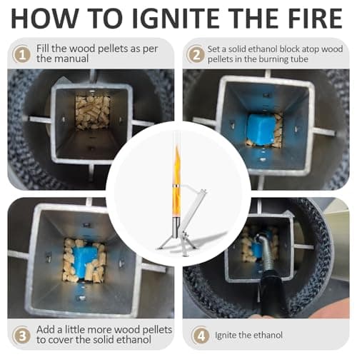 StarEcho Portable Wood Pellet Heater for Outdoor,Patio Pellet Rocket Glass Tube for Yard,Wood Fire Pit with Party(Silver) 3