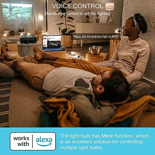 UCB Alexa Light Bulb 130W Equivalent, Smart Light Bulbs Warm White to Daylight Tunable, A19 E26 Bluetooth LED Bulbs Work with Alexa Only for Bedroom Kitchen Living Office No WiFi Required 4 Pack 3