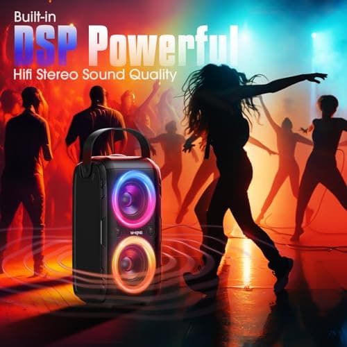 W-KING Party Bluetooth Speaker Boom Box, 180W Max Big Large Loudest Wireless Outdoor Portable Speaker 4 Drivers with 2*4.04'' Subwoofer, 80W HD Huge 105dB Pulse Natur Deep Bass, IPX5/24H/EQ/USB/TF/AUX 7