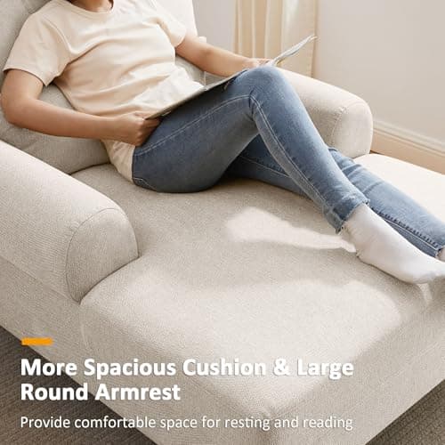 Condemo Modern Chaise Lounge Chair with Adjustable Backrest, Upholstered Indoor Leisure Sofa Recliner, Oversized Accent Chair Deep Seat Reading Armchair for Living Room, Bedroom, Office, Smoke White 7