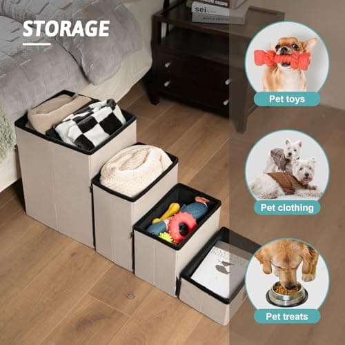 COZY KISS Dog Stair for Small Dogs with Storage, Foldable Pet Step with Soft Cover, Older Cat Ramp for Chair Couch Sofa, Lightweight, Durable, Comfort, 39.7x13x21.2 inch, 5 Tiers, Grey 5
