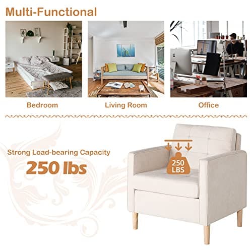 STHOUYN Mid Century Modern Home Office Upholstered Fabric Accent Chairs Set of 2 with Arms Reading Chair Club Chair, Living Room Bedroom Office, White (2, White) 7