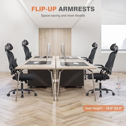 Sweetcrispy Home Office Desk Chair, Ergonomic High-Back Mesh Rolling Work Computer Chairs with Wheels and Adjustable Headrests, Comfortable Lumbar Support, Comfy Flip-up Arms for Bedroom, Study, Grey 7