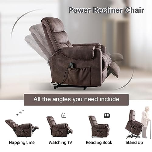 Phoenix Home Power Lift Chair for Elderly with Remote Control & Side Pockets Recliner, Brown 6
