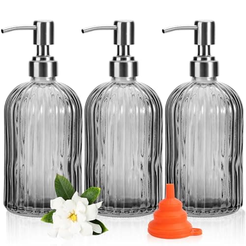 3 Pack Soap Dispenser, Glass Soap Dispenser Bathroom 13.5oz Hand Soap Dispenser 400ML with Rust Proof Stainless Steel Pump for Kitchen Countertop, Grey