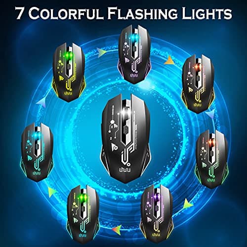 UHURU WM-02Z Wireless Gaming Mouse, 2.4G Wireless Rechargeable Mouse with 6 Programmable Buttons, 5 Adjustable Levels DPI Up to 4800DPI, 7 Colorful LED Lights, Compatible with Notebook, PC, Mac 5