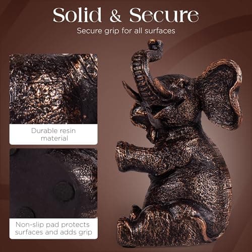 DURAGOODS Decorative Vintage Elephant Bookends with Non-Slip Padding for Shelves to Hold Books - Heavy Duty Resin Book Holders for Bookshelf Decor, Home, Office, Living Room – 4” L x 4” W x 7”H 6