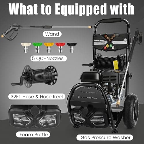 Professional 4200PSI 4GPM 212CC Gas Pressure Washer, 10" Wheels 7HP Commercial Gas Power Washer with 3L Foam Bottle 5 Nozzles 33FT Hose for Home Car Fence Driveway (EPA/CARB/ETL Compliant)，77LBS 6
