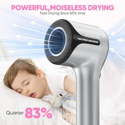 Hair Dryer, Professional Hair Dryer for Salon use, Fast-Drying with Brushless DC Motor,Salon Negative Ions Blow Dryer,No Heat Damage,UL Approved and ALCI Safety Plug,Cold Button Light & Low Noise 6