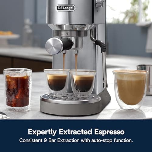 De'Longhi Dedica Duo Compact Espresso Machine - Cold Brew Coffee Maker with Milk Frother Wand- for Espresso, Hot & Iced Coffee, Cappuccinos, Lattes & Home Barista Brewing, Stainless Steel Finish 5