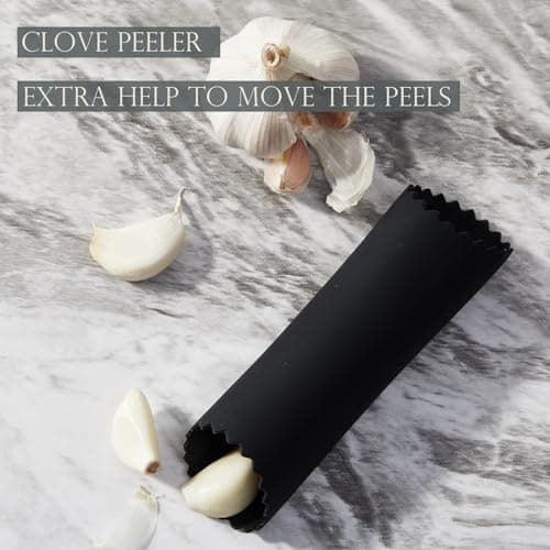 Kitessensu High Effective Premium Garlic Press Set, With Silicone Garlic Peeler & Brush, Heavy Duty Garlic Mincer, Easy to Squeeze and Clean, Rust Proof & Dishwasher Safe - Bronze 5