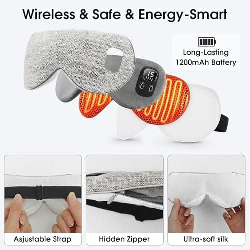 Heated Eye Mask, Cordless Rechargeable Eye Compress, Eye Relief, Improved Sleep, Washable Eye Mask, 4 Heat Levels, 4-Level Timing - Gray 5