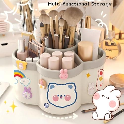 aiyawen Pen Holder for Desk, 360°Rotating Pencil Pen Holder,Pen Organizer with 6 Slots, Large-capacity Desk Organizer,Office, School, Home Use (Pink) 5