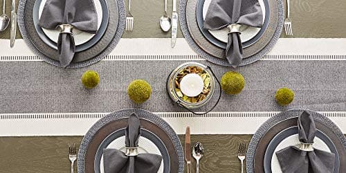 DII Dobby Stripe Woven Table Runner, 13x72 (13x77.5, Fringe Included), Mineral Gray 9