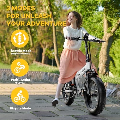 1000W Folding Electric Bike, 48V 20AH Large Removable Battery E Bike, 30+MPH, 80 Miles Max Range, 20" Fat Tire Electric Bicycle for Adults, Adult Electric Bicycles for Commute Beach Snow,Matte White 5