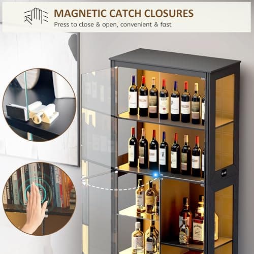 Lvifur 71” Display Cabinet with Glass Doors, Modern Curio Cabinet with 3 Color Lights, 7-Tiers Glass Display Cases for Collectibles, Tall Lego Storage Cabinet with Human Body Sensor (Black) 8