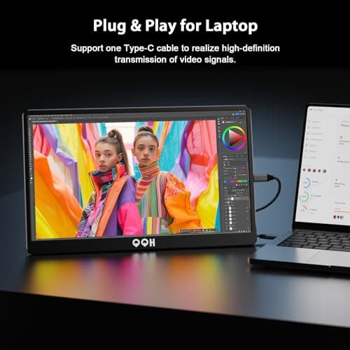 QQH Portable Monitor, 15.6" Portable Travel Monitor for Laptop 1080P FHD IPS Second Screen, USB C HDMI External Gaming Monitor Display for Computer Phone PC PS4 PS5 Xbox Switch (Z1-9) 7