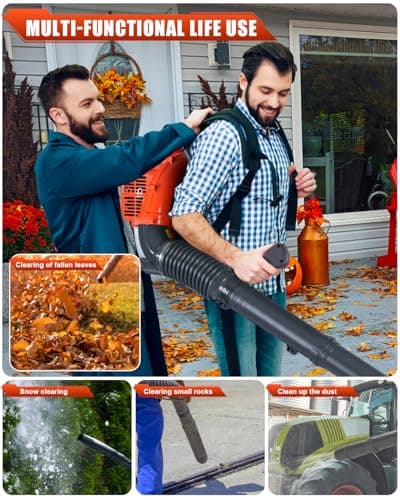 Thalorus 52cc Backpack Leaf Blower – Gas Powered 550 CFM 230 MPH High Airflow for Lawn Care, Low-Vibration Harness, Clears Leaves, Debris & Snow (Orange) 6