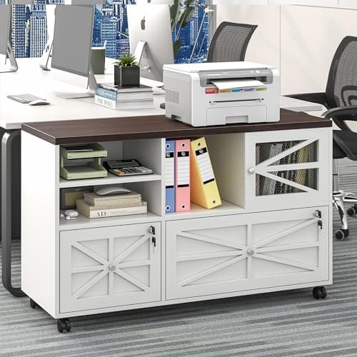 kepptory 2 Drawer File Cabinet with Lock, Rolling File Cabinet for Home Office Fits Files Letter/Legal/F4/A4, Filing Cabinet 2 Drawer with Adjustable Shelf & 2 Lockable Wheels (White + Brown) 8