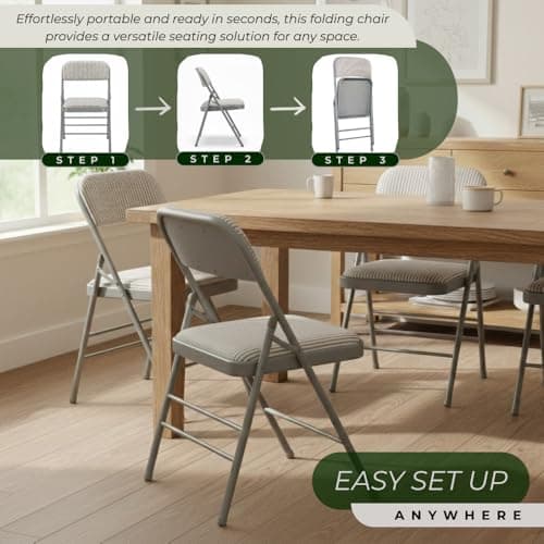 Amazing for less Pack of 2 (Fabric/Vinyl) Steel Frame Metal Foam Padded Folding Chairs (Black, Gray, White) (2-Pack - Fabric White) 7