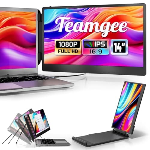 Teamgee 14” Laptop Screen Extender, S1 Dual FHD IPS Portable Monitor for 13–17” Laptops, USB-C/HDMI Plug & Play, Compatible with Windows, macOS & Android, Perfect for Hybrid Work & Travel