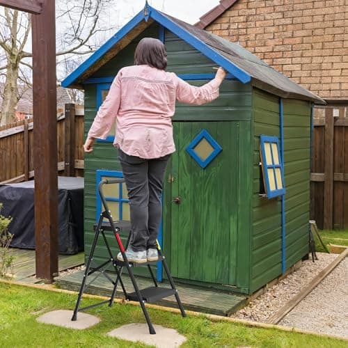 BONTEC 3-Step Ladder, Folding Step Stool, 600lbs Max Load Capacity, Sturdy Steel, Non-Slip Pedals, Lightweight, Portable Steel Ladder with Convenient Handrail, Safety Design for Home & Work, Black 5