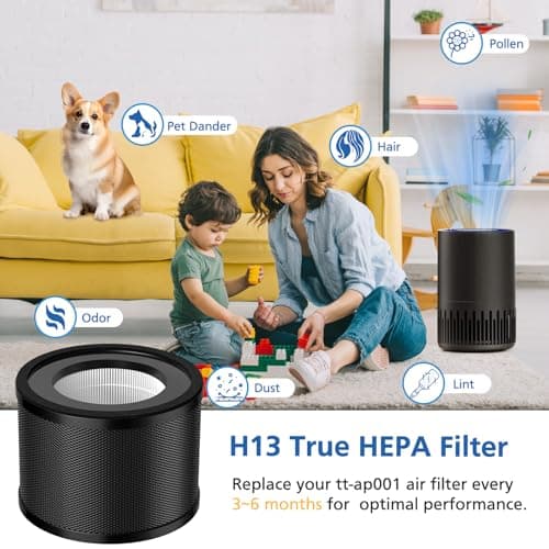 2 Pack HEPA Replacement Filter, Compatible with TaoTronics TT-AP001 and VAVA VA-EE014, 3-in-1 HEPA and Activated Carbon Filter 5