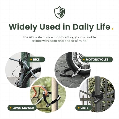 Titanker Bike Chain Lock, Security Anti-Theft Bike Lock Chain Bicycle Chain Lock Bike Locks for Bike, Motorcycle, Bicycle, Door, Gate, Fence, Grill (6mm, 8mm, 10mm Thick Chain) (Black-10mm Chain) 6