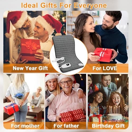 Deepsoon Heating Pad,Electric Heating Pads for Back,Neck,Abdomen,Moist Heating Pad for Shoulder,Knee,Arms,Legs,Dry/Moist Heat & Auto Shut Off,Christmas Gifts for Men and Women,Dark Gray,24x12 Inch 6