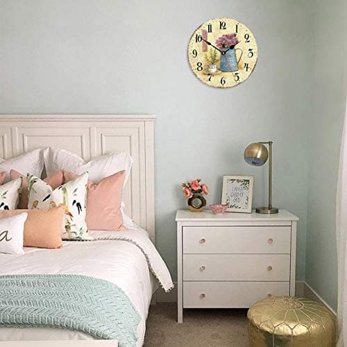Toudorp 8 Inch Wall Clock Floral French Vintage Wooden Wall Clock Silent Non-Ticking Battery Operated Arabic Numerals Wall Clocks Decorative for Kitchen, Office, Classroom - Cafe and Flowers 7