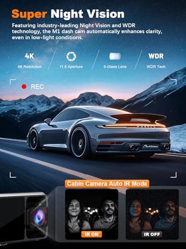 Nanoby 4K 3 Channel Dash Cam Front and Rear Inside, Built-in 5.8GHz WiFi GPS, 64GB Card Included, 4K+1080P+1080P Dash Camera for Cars, 3.18'' IPS Screen Dashcam with G-Sensor, 24H Parking Monitor 8