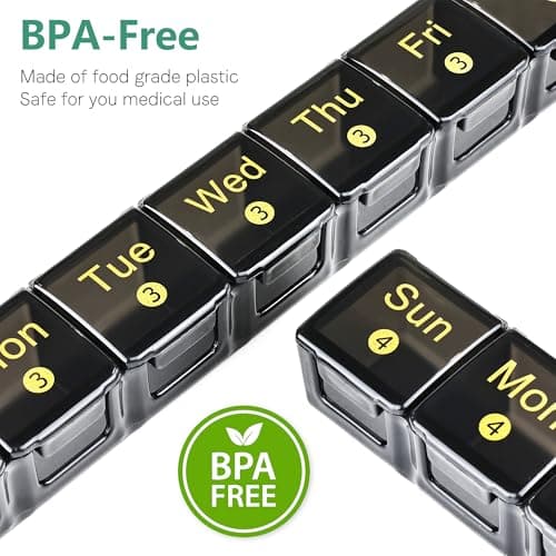 FHORAIN Monthly Pill Organizer 28 Day, 4 Weeks Pill Box 7 Day, XL Weekly Medicine Organizer for Vitamins, Fish Oil, Supplements(Black) 6