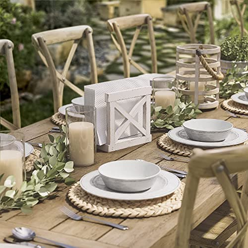 Barnyard Designs Farmhouse Napkin Holder for Table - Vintage Rustic Distressed Wooden Napkin Holder Dispenser for Kitchen, 5.5" x 5.5" (White) 2