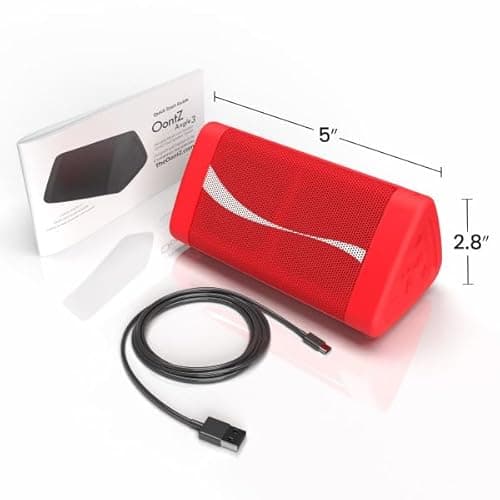Oontz Upgraded Angle 3 Portable Bluetooth Speaker 5.0-10W Sound, 14-Hr Battery, 100ft Wireless Range, IPX5 Water-Resistant, Budget Small Speaker, Great White Elephant Gifts for Adults (Coca-Cola Red) 7