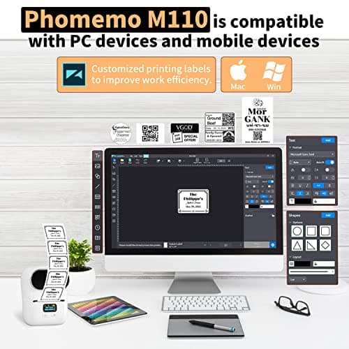 Phomemo M110 Label Makers - Portable Bluetooth Thermal Label Maker Machine,Label Printer for Name, Barcode, Clothing, Jewelry, Retail, Mailing, for Android & iOS, with 1Pack 40×30mm Label, White 8