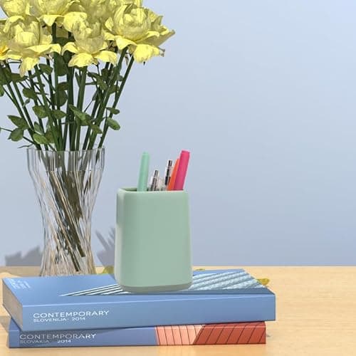 ZUFECY Pencil Holder, Pen Cup Makeup Brush Holder, Desktop Organizer Storage Case Scandinavian Design Stationery for School Home Office Supplies (Green) 5