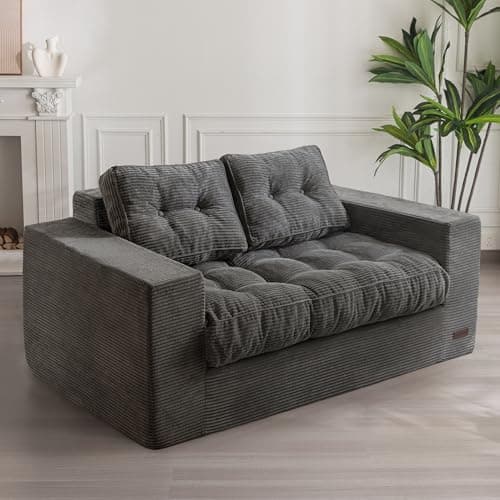 MAXYOYO Bean Bag Chair for Adults, Upholstered Floor Sofa with Armrests, Loveseat Boneless Couch with Tufted Cushion & Backrest, Sofa in A Box, Large Bean Bag Couch for Bedroom Living Room, Dark Grey