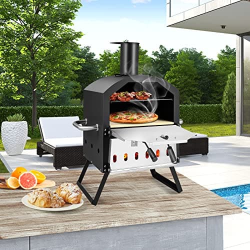 Giantex Outdoor Pizza Oven Wood Fired, 2-Layer Pizza Maker with 12-Inch Pizza Stone, Pizza Peel, Removable Cooking Rack, Waterproof Cover, Folding Legs, Outside Pizza Ovens for Camping Backyard BBQ 9