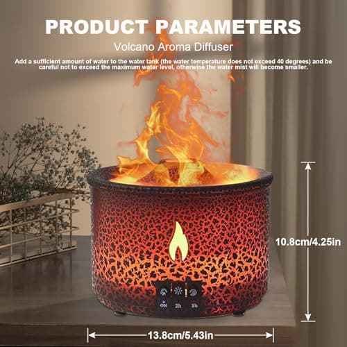 Volcano Humidifier Quiet Flame Diffuser: 300ml Spray Humidifier with 2 Modes Fire Mist Waterless Auto Shut Off Aromatherapy Diffuser with Remote Control for Bedroom Home, Office(Red & Blue) 8