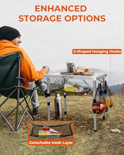 Sportneer Camping Table: Adjustable Height Small Folding Table 23.6" L x 15.7" W 4 Height with Mesh Layer - Compact & Portable Camping Essentials for Outdoor Camp Garden Picnic BBQ Dining Cooking 7