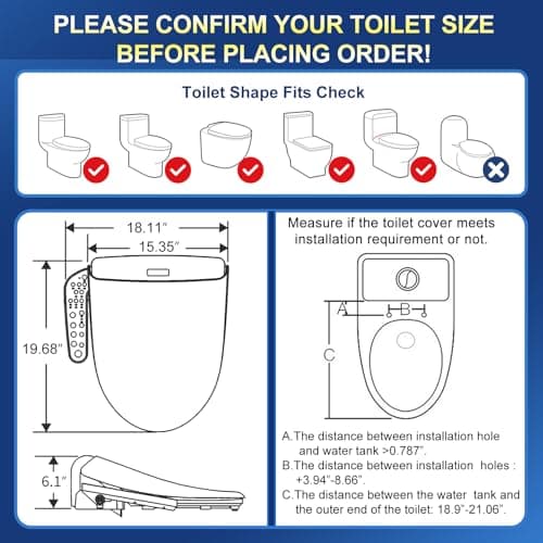 KERDE 08 Smart Electric Bidet Toilet Seat with Warm Air Dryer​ Heated Adjustable Warm Water Seat Temperature Self-Cleaning Nozzle Easy Installation for Most Toilets Elongated (Armrest-Control Model) 5