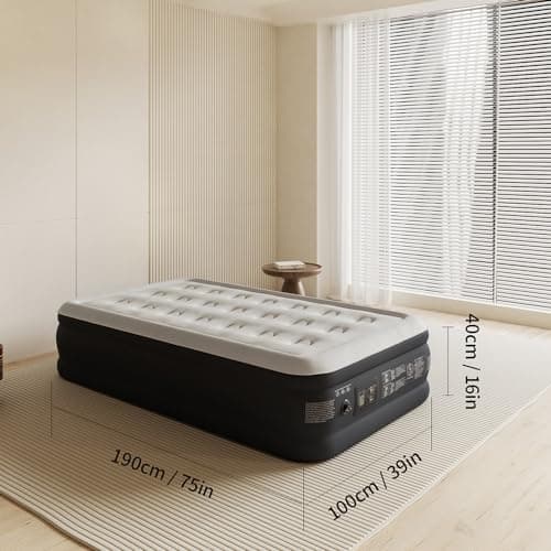 SENNOUL Twin Air Mattress with Built-in Pump,Fast & Easy Inflation/Deflation Inflatable Mattress, Foldable Blow Up Mattress with Storage Bag, Inflatable Bed for Home, Camping & Guests,16"/550lbs Max 6