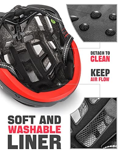 VICTGOAL Bike Helmet with USB Rechargeable Rear Light Detachable Magnetic Goggles Removable Sun Visor Mountain & Road Bicycle Helmets for Men Women Adult Cycling Helmets (L: 57-61 cm, Black Red) 8