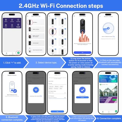 SnapGlow Wireless Video Doorbell Camera, Battery Powered, AI Human and Motion Detection, 720p, 2 Way Talk, Night Vision, Cloud Storage (Sold Separately), 2.4G WiFi Only, Indoor/Outdoor Surveillance 7