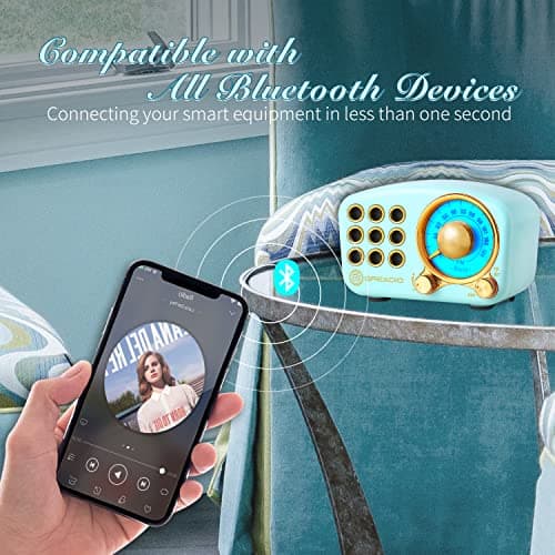 Retro Bluetooth Speaker, Vintage Radio-Greadio FM Radio with Old Fashioned Classic Style, Strong Bass Enhancement, Loud Volume, Bluetooth 5.0 Wireless Connection, TF Card and MP3 Player (Blue) 3
