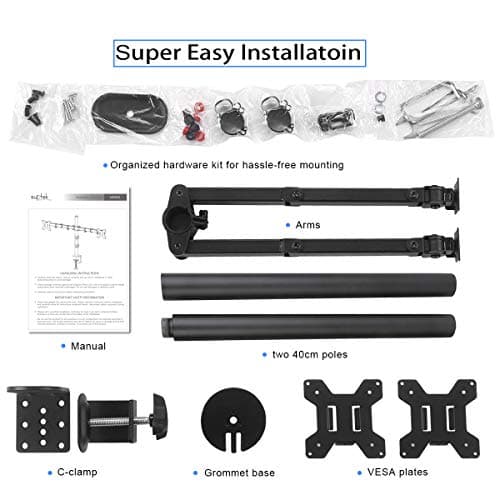 Suptek Dual Monitor Desk Mount, Adjustable Dual Monitor Arm for 2 Computer Screens up to 27 inch, Extra Tall 31.5" Pole Dual Monitor Stand for Desk, Holds up to 22 lbs(MD6842) 6