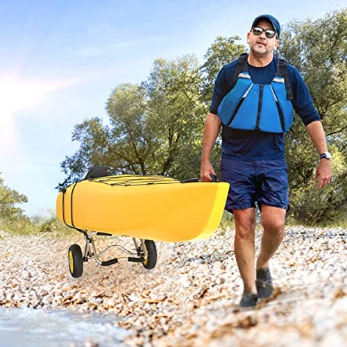 Bonnlo Universal Kayak Carrier - Trolley for Carrying Kayaks, Canoes, Paddleboards, Float Mats, and Jon Boats - Inflation-Free Solid Tires Wheel 2 Ratchet Straps 9