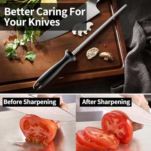 Knife Sharpener Rod, 13 Inch Carbon Steel Honing Steel for Kitchen Knives, Professional Magnetized Sharpening Stick with Nickel-Chrome Plating, Easy Grip Tool for Chef Knives 7